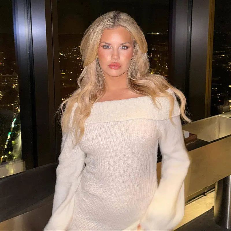 שמלת מידי סרוגה כתפיים חשופות - לירי