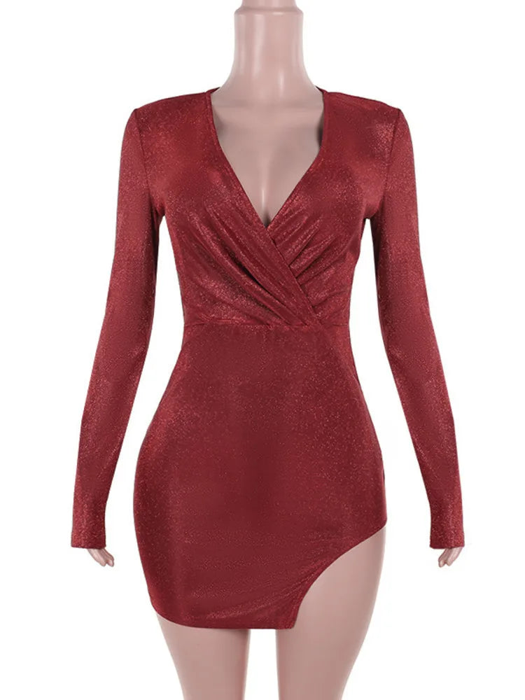 שמלת מיני נצנצים בעיצוב שסע - JASMIN