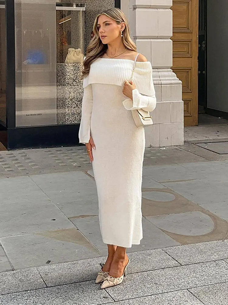 שמלת מידי סרוגה כתפיים חשופות - לירי