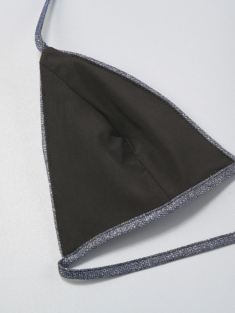 חליפת 3 חלקים גליטר מנצנצת חזייה בלייזר ומכנסיים פדלפון גזרה גבוהה - גלורי