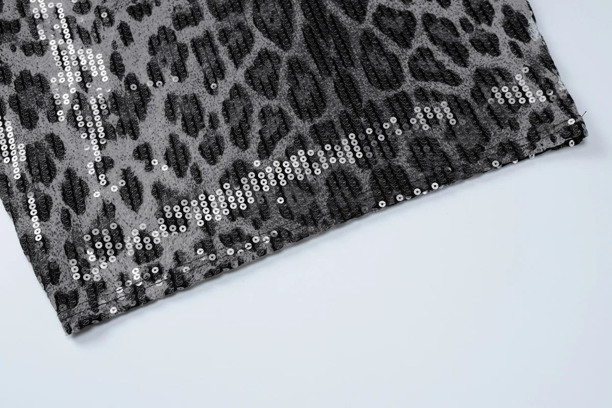 שמלת מיני סטרפלס פייטים מנומרת - Veronica