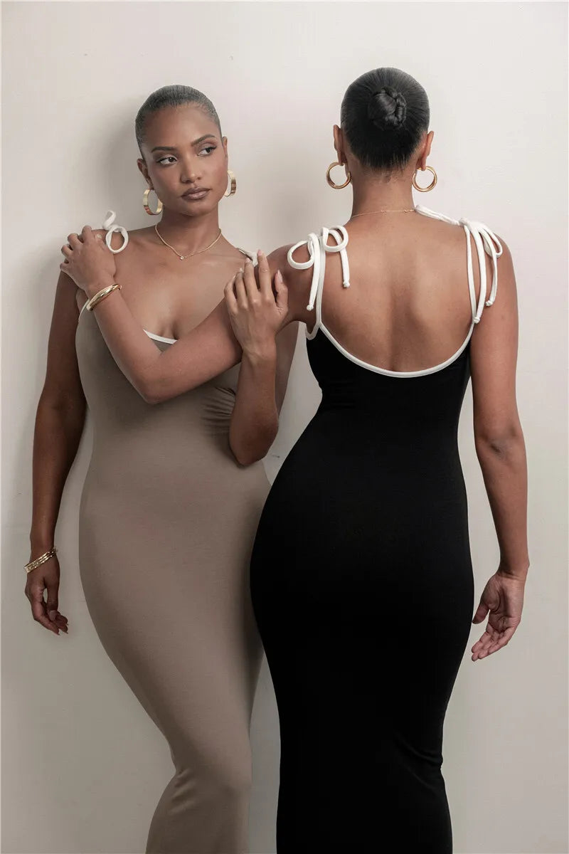 שמלת מקסי סרוגה קשירה בכתפיות - מירנדה