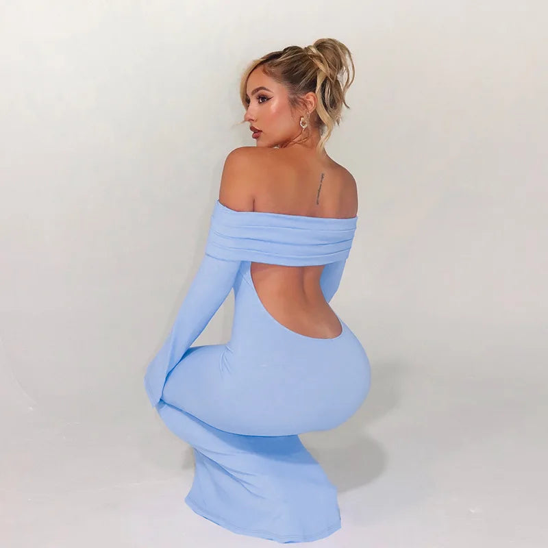 שמלת מקסי כתפיים חשופות גב פתוח - GIZEL