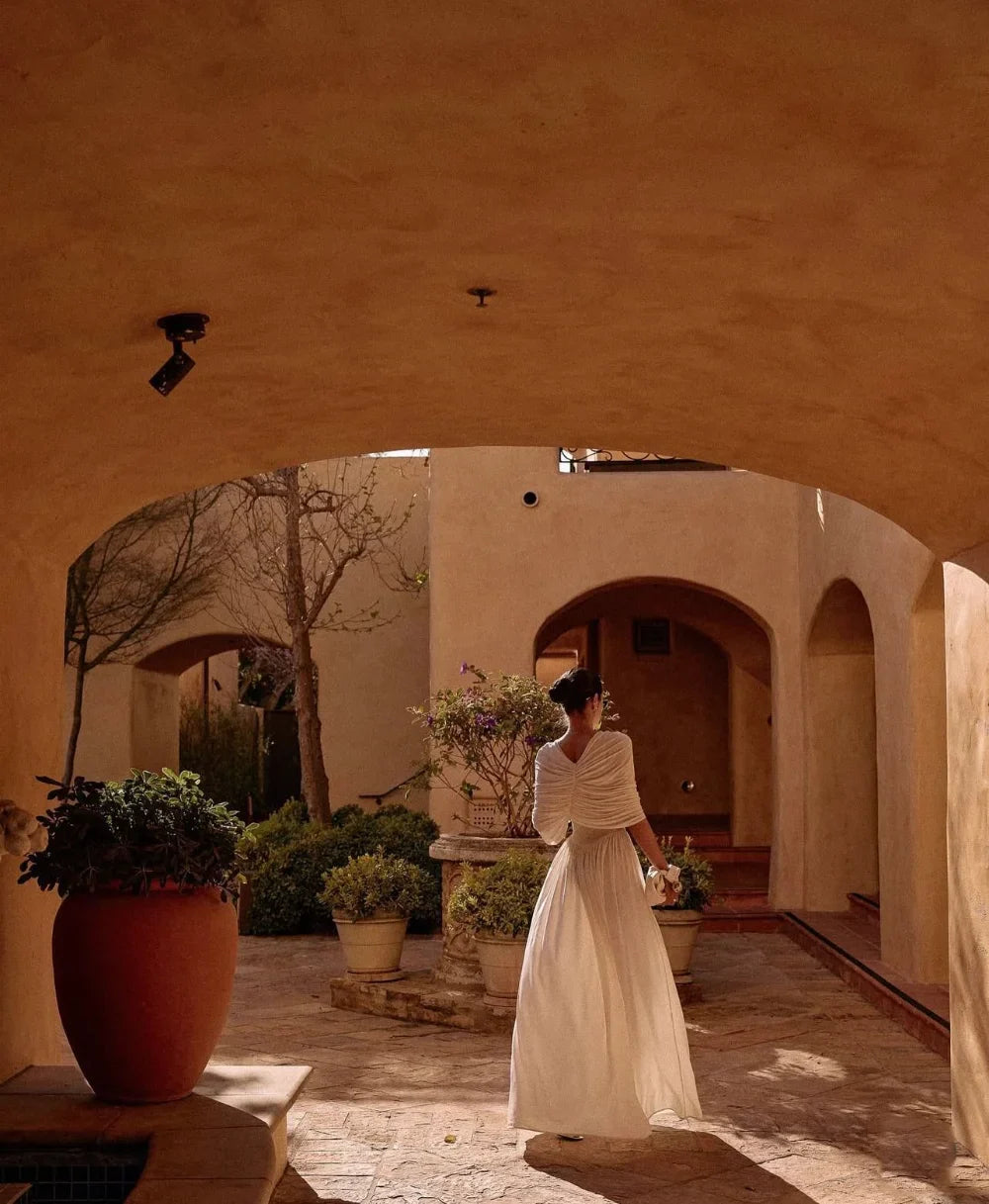 שמלת מקסי ערב אלגנטית בעיצוב כיווצים - מושקא