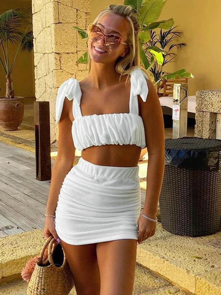 Two-piece ruching set, top and skirt - Michaela