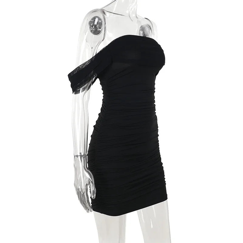 שמלת מיני קיפולים צמודה כתפיות רשת נופלות - Luz