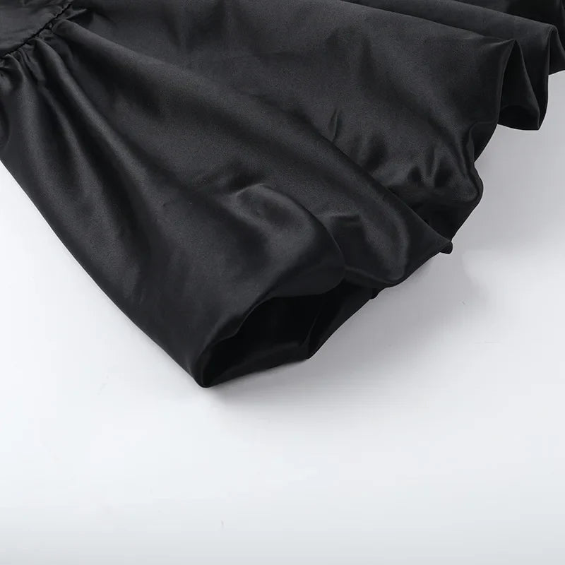 שמלת מיני בלון סאטן בעיצוב רשת צווארון חצי גולף - מורין