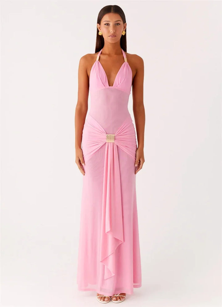 Maxi dress with a buckle design and open back - Tzahala
