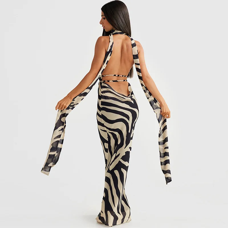 שמלת ערב מקסי גב פתוח מחשוף עמוק - אדלינה