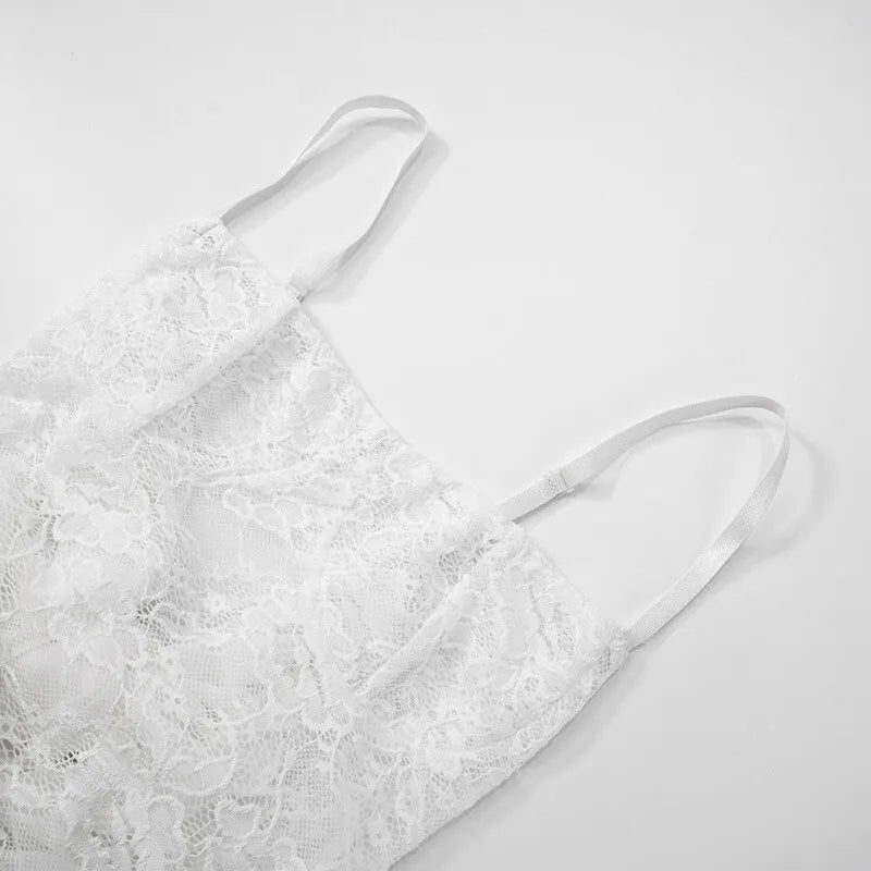 סט תחרה שני חלקים טופ גופיה קשירות בגב וחצאית מקסי - רייצ'ל