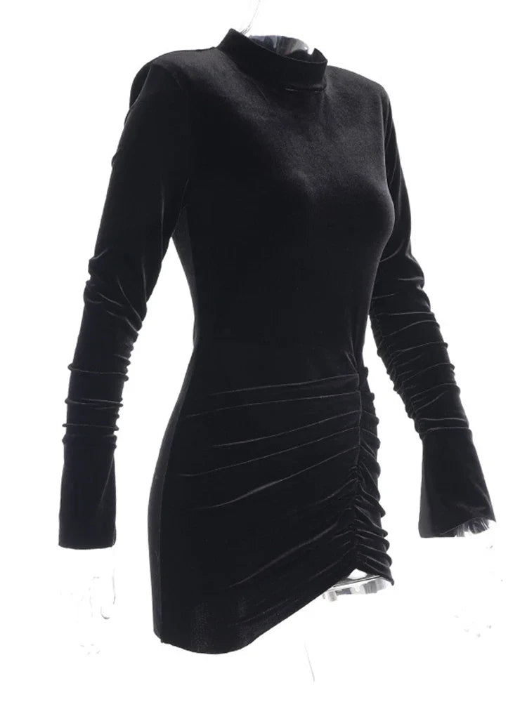 שמלת מיני גולף קטיפה בעיצוב כיווצים - Julia