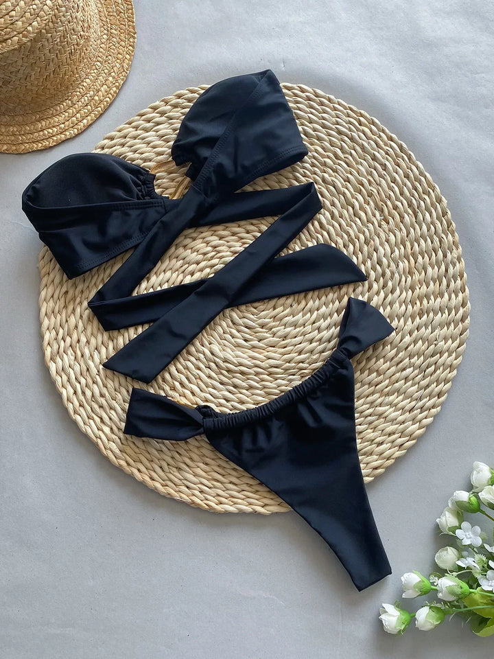 Strapless bikini with gold buckle decoration - Millis