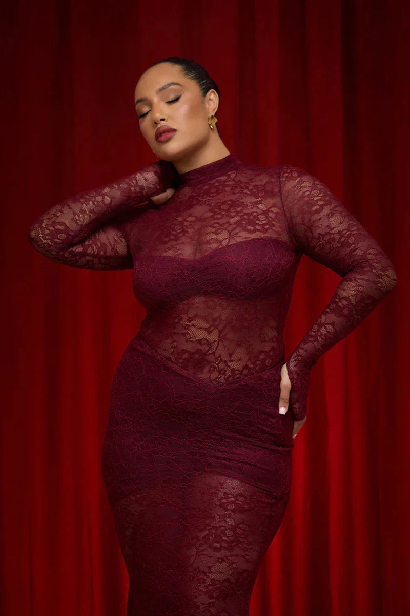 סט שני חלקים תחרה בגד גוף וחצאית מקסי - אנג'ליקה