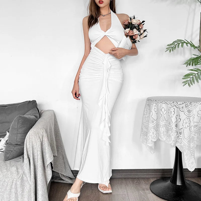 שמלת מקסי צמודה בעיטור מלמלה בעיצוב פתח - Jolene