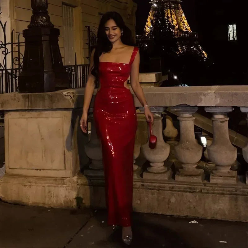 שמלת מקסי פייטים בעיצוב גב ומותן פתוח - Catalina