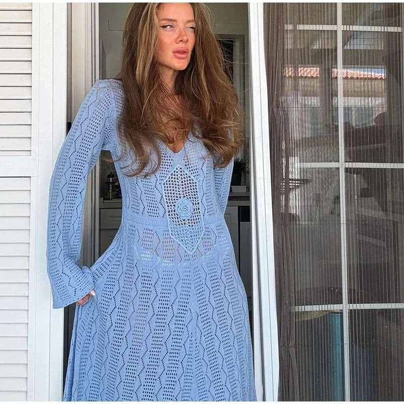 שמלת מקסי חוף סרוגה בעיטור פרח - Beatrice