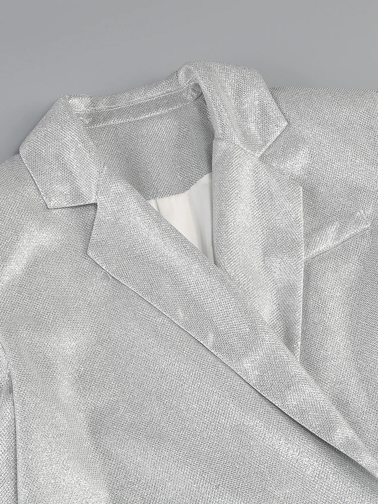 חליפת 3 חלקים גליטר מנצנצת חזייה בלייזר ומכנסיים פדלפון גזרה גבוהה - גלורי