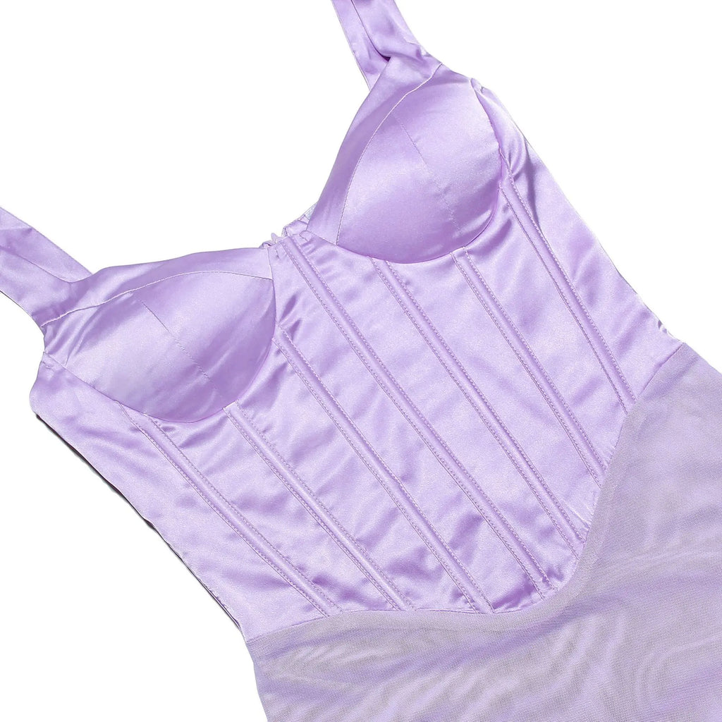 שמלת מקסי רשת בעיצוב מחוך סאטן - Mariam