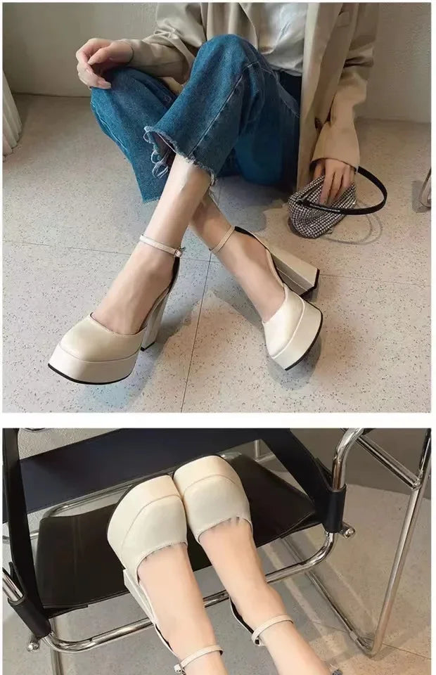 נעלי עקב בובה בד דמוי עור - מרי לו