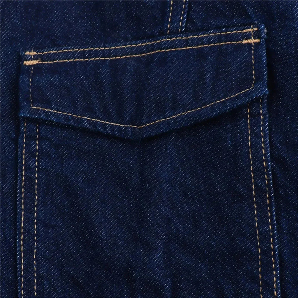 חליפת דנים שני חלקים מכנס חצאית מיני וחולצה בעיטור כיסים - ג'ול