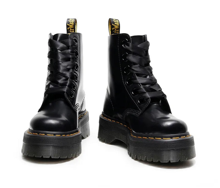 Satin lace-up leather boots - Winnie
