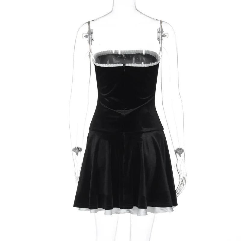 שמלת מיני סטרפלס קטיפה - מיה לי