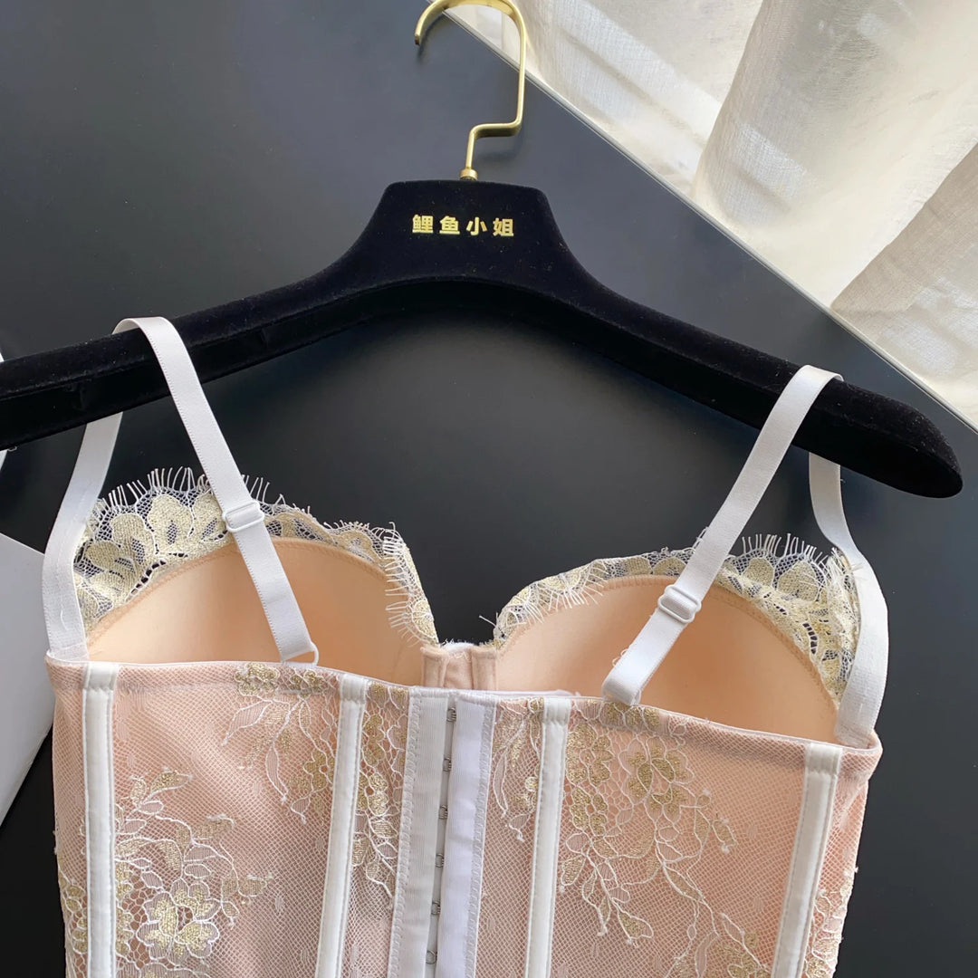 Lace corset with pin closure