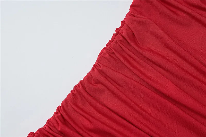 שמלת מקסי כיווצים בעיצוב שסע קשירה בצוואר - JOYA