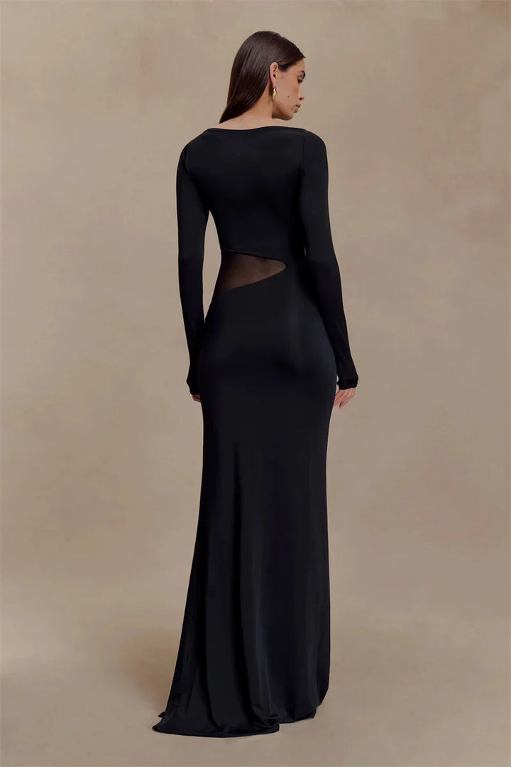 Maxi dress with slit and mesh design - ALONA