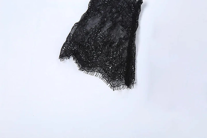 Strapless satin maxi dress in lace design with gloves and collar - GEE