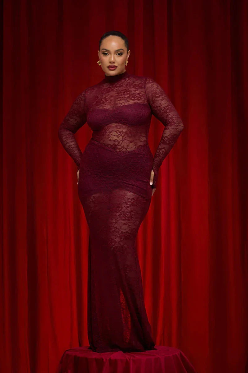 סט שני חלקים תחרה בגד גוף וחצאית מקסי - אנג'ליקה