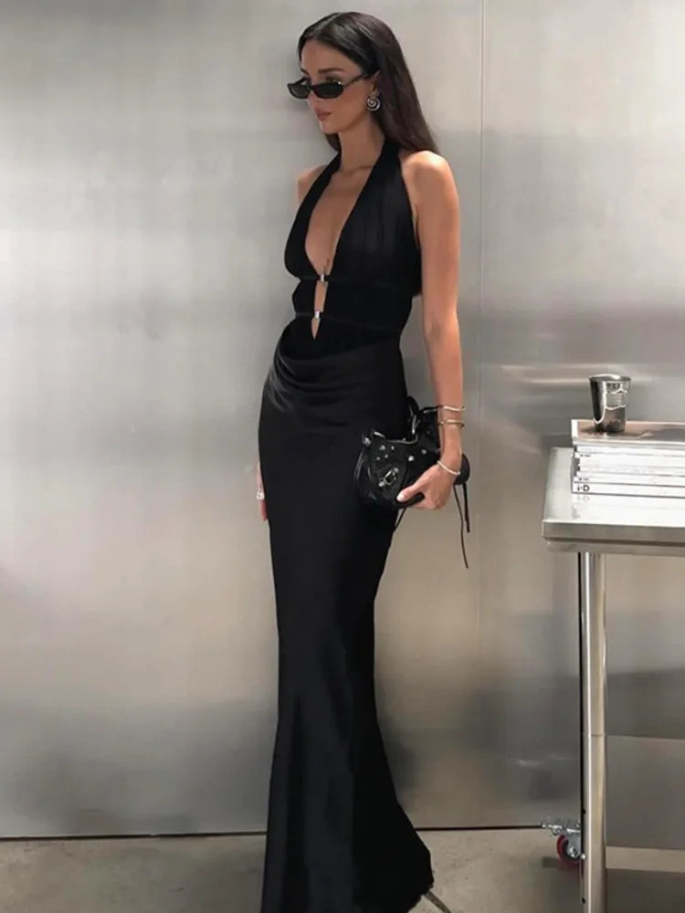 שמלת מקסי חלק תחתון סאטן - NAYA