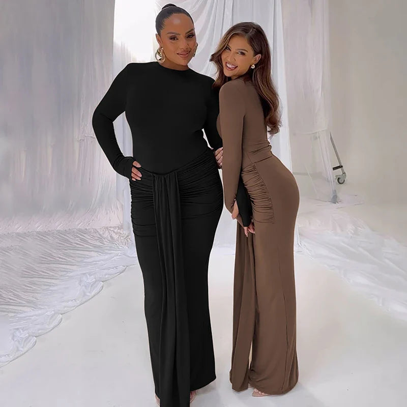 שמלת מקסי צנועה בעיצוב כיווצים - אודיה