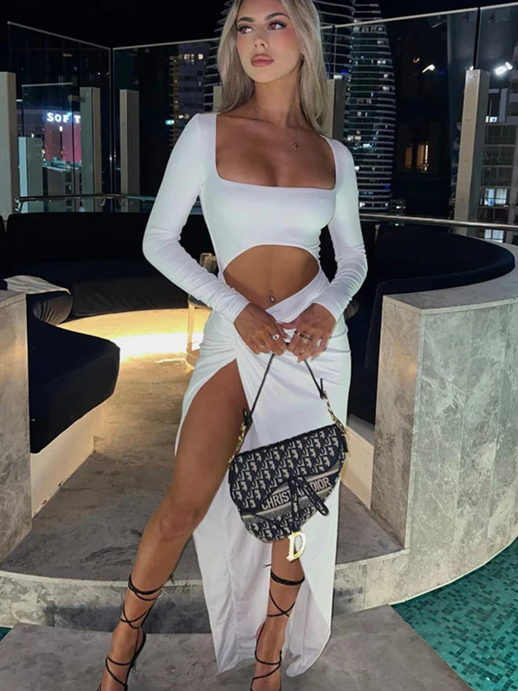 שמלת ערב מקסי פתחים שסע עמוק - סוואן