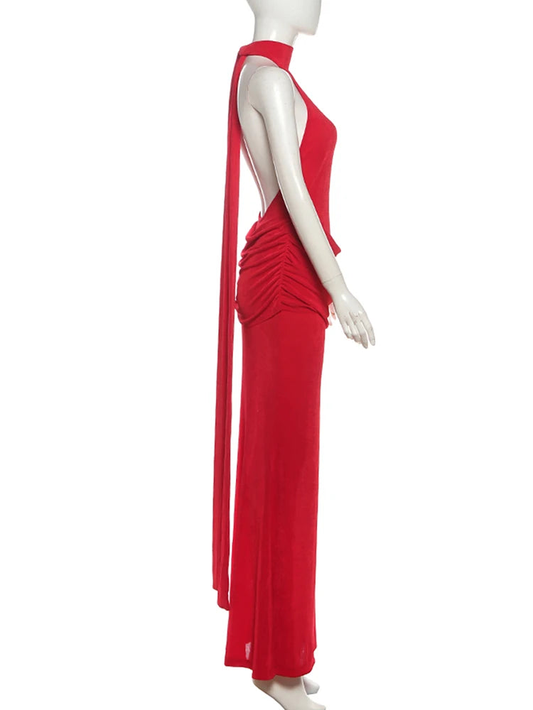 Open-back velvet maxi dress with pleats - Ciara