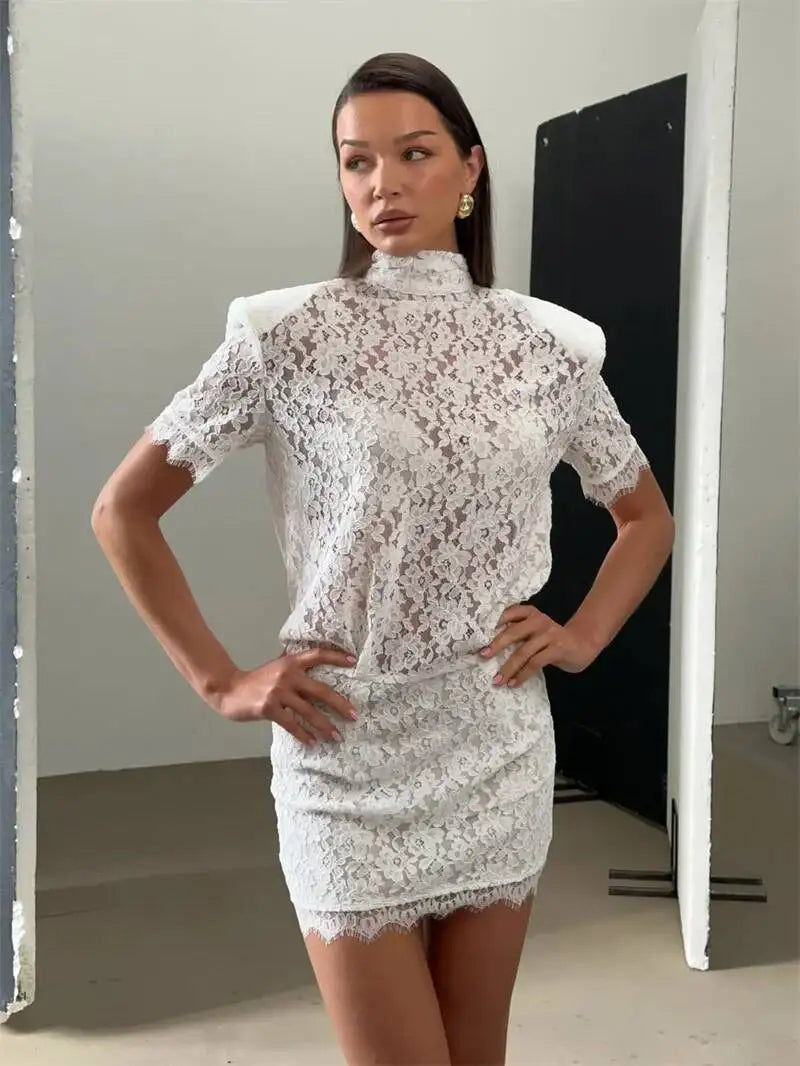 Lace mini dress with a turtleneck - Billy