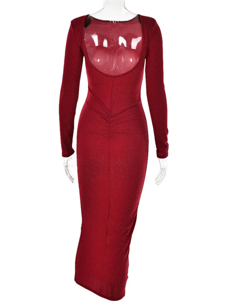 שמלת מידי נצנצים צמודה גב פתוח - Rosemary