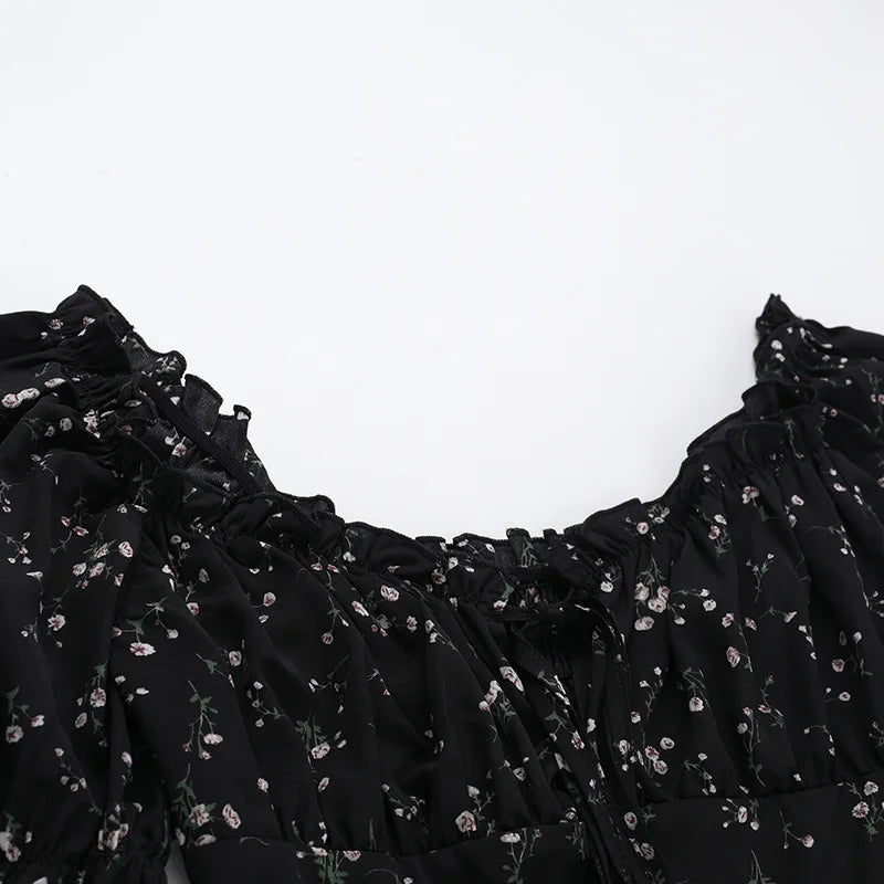 שמלת מיני מלמלה פרחונית שרוולים נפוחים סטייל כפרי - היידי