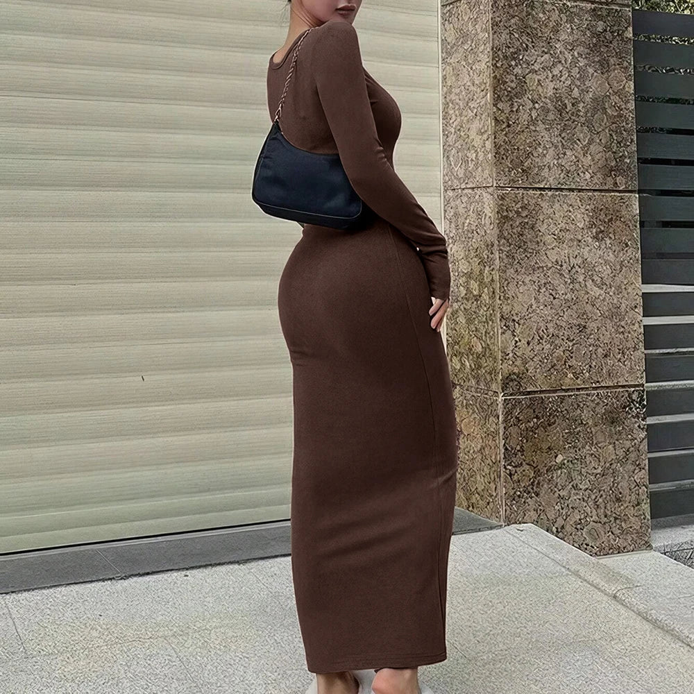 שמלת מקסי בייסיק סרוגה צמודה - Vanessa