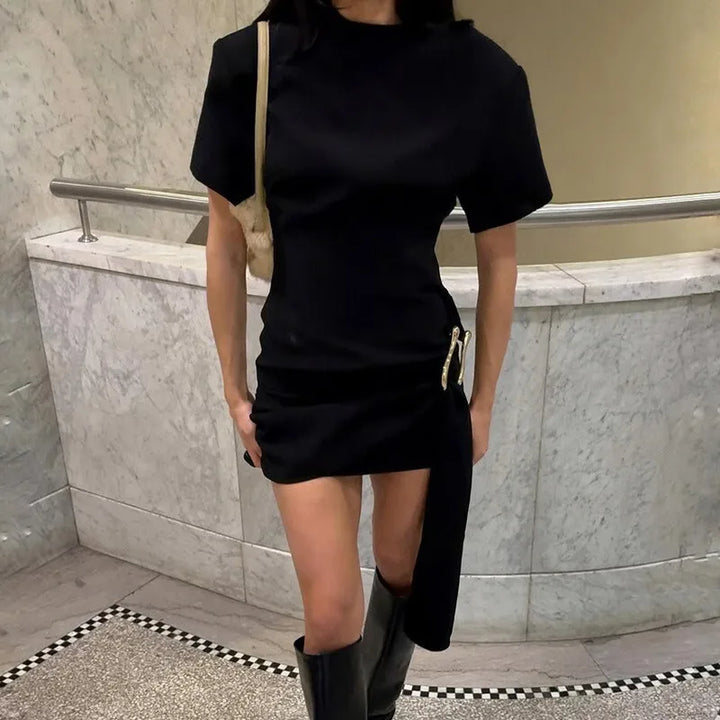 Specially designed mini dress with buckle and train decoration - Morgan