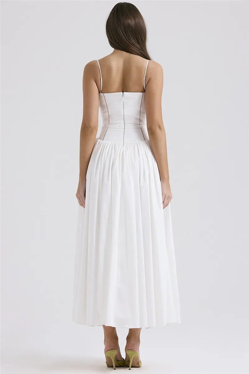 שמלת מקסי בעיצוב כפרי בגזרת A כתפיות ספגטי - Joelle