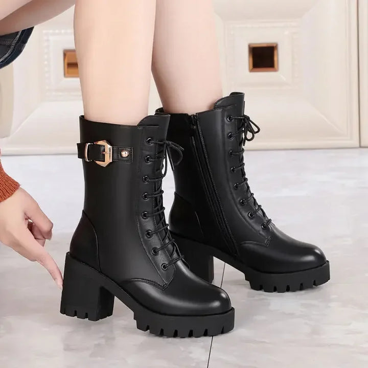 Faux leather heeled boots with fur lining - Cassandra