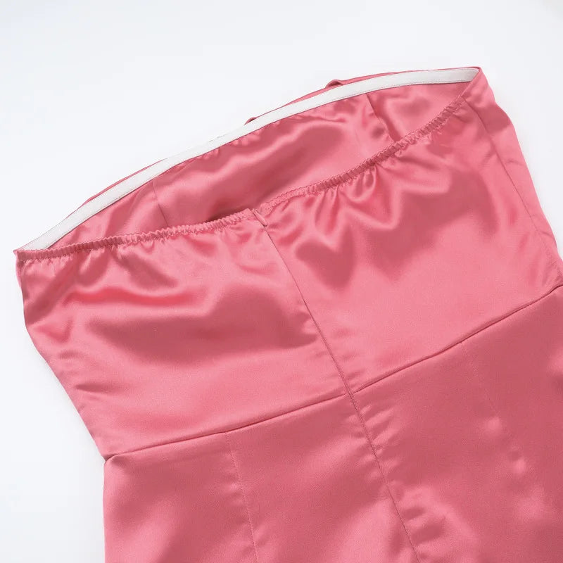 שמלת מקסי סטרפלס סאטן בעיצוב קיפולים - רוזה