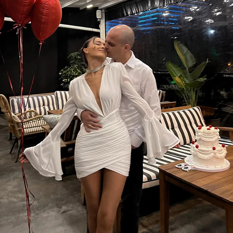 שמלת מיני מעטפת בעיטור שרוולים נפתחים - לילך