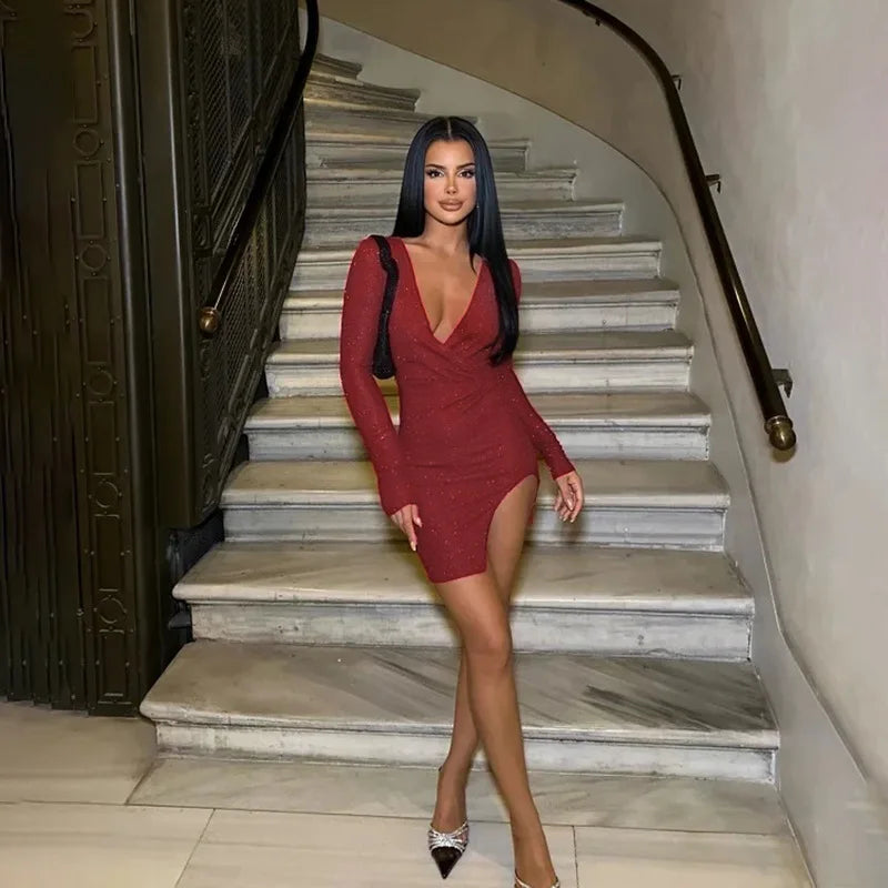 שמלת מיני נצנצים בעיצוב שסע - JASMIN