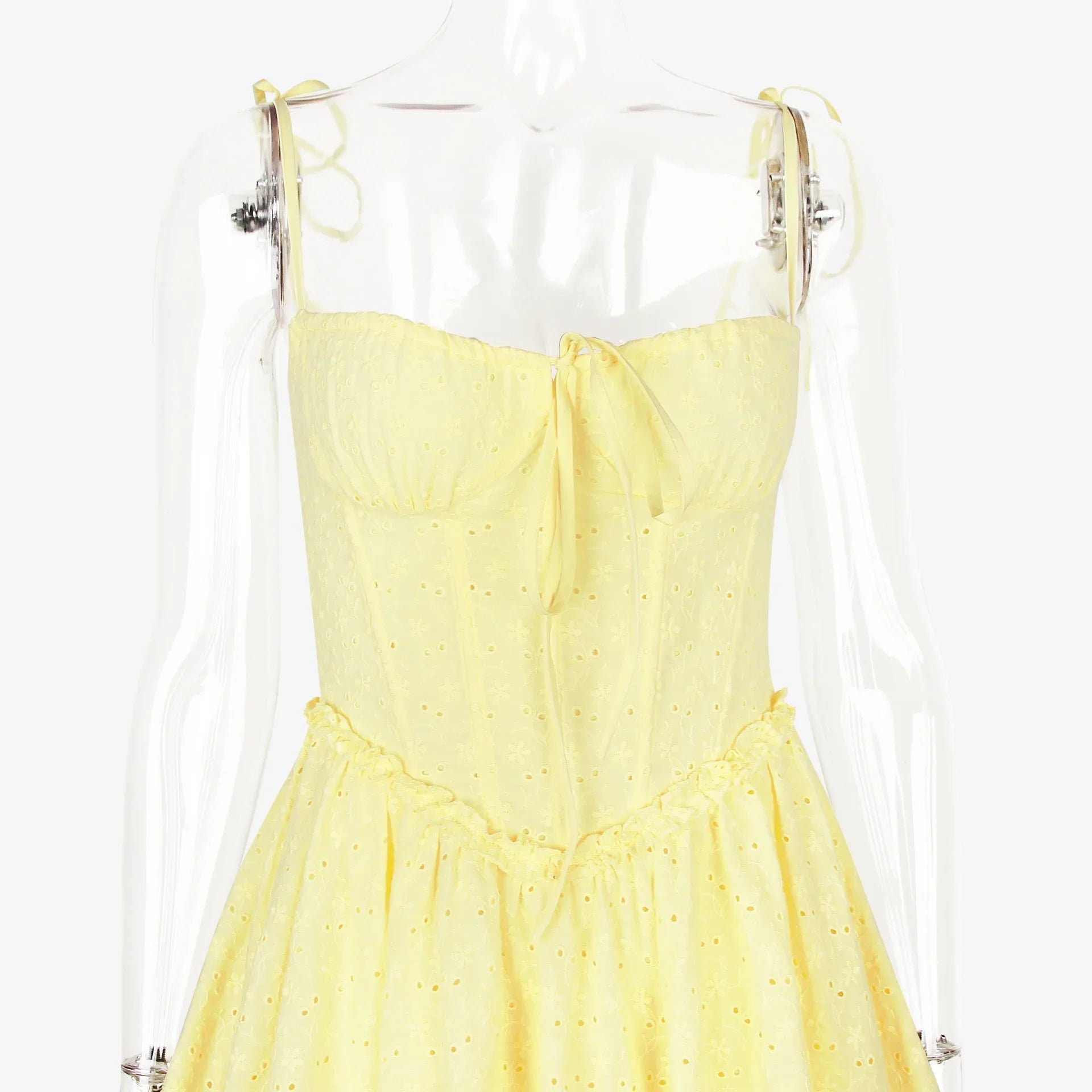 שמלת מיני בגזרת A בעיטור רקמה קשירה בכתפיות - GAYA