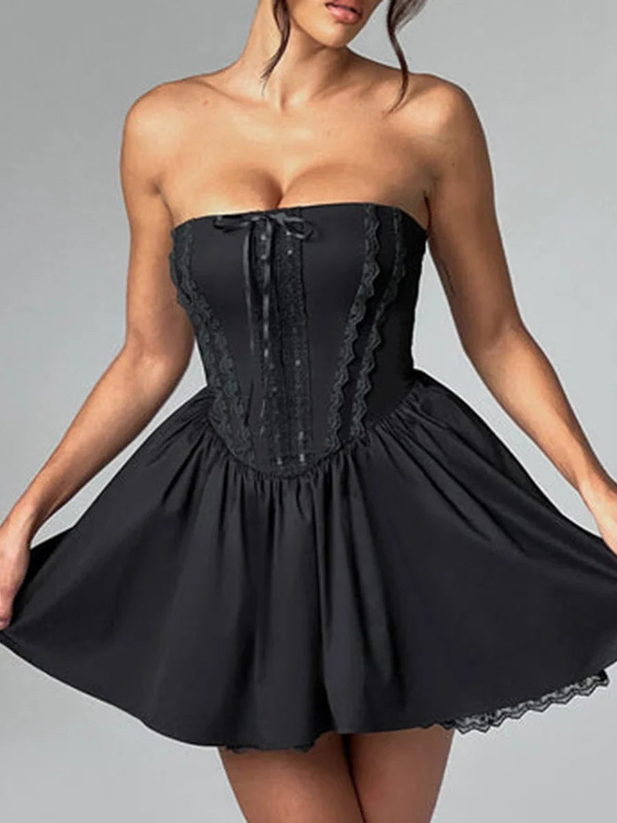 שמלת מיני בגזרת A קשירה בגב להצמדה במותן סטייל כפרי - Reya