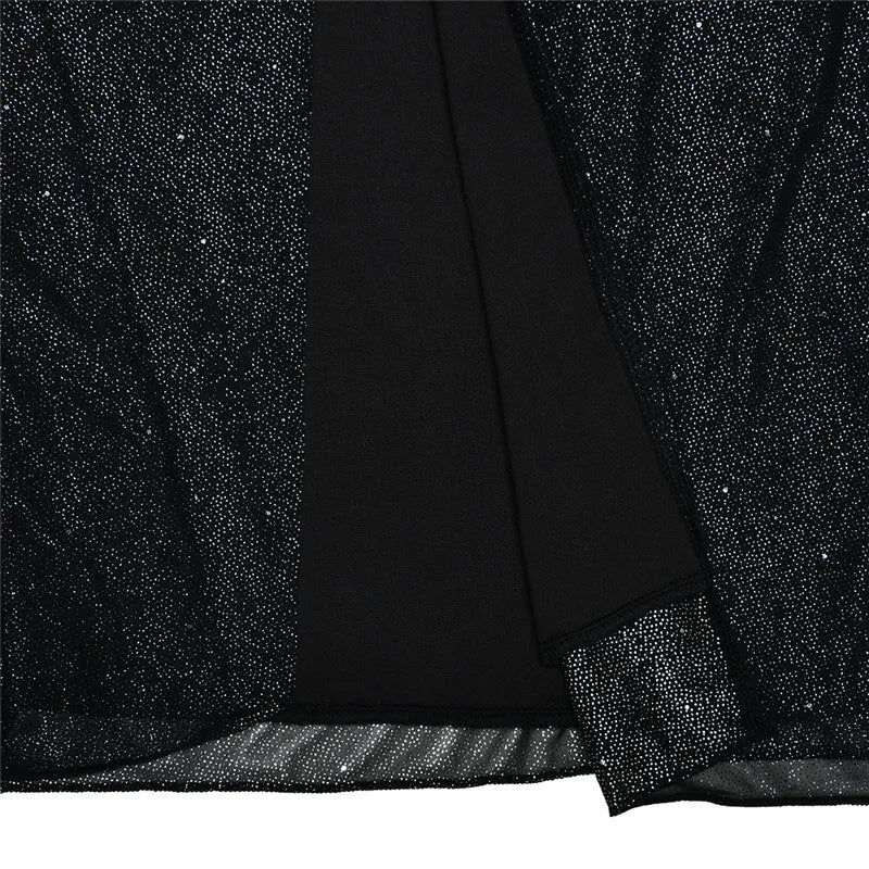 שמלת מקסי נצנצים בגזרת סטרפלס בעיצוב שסע - ספארק