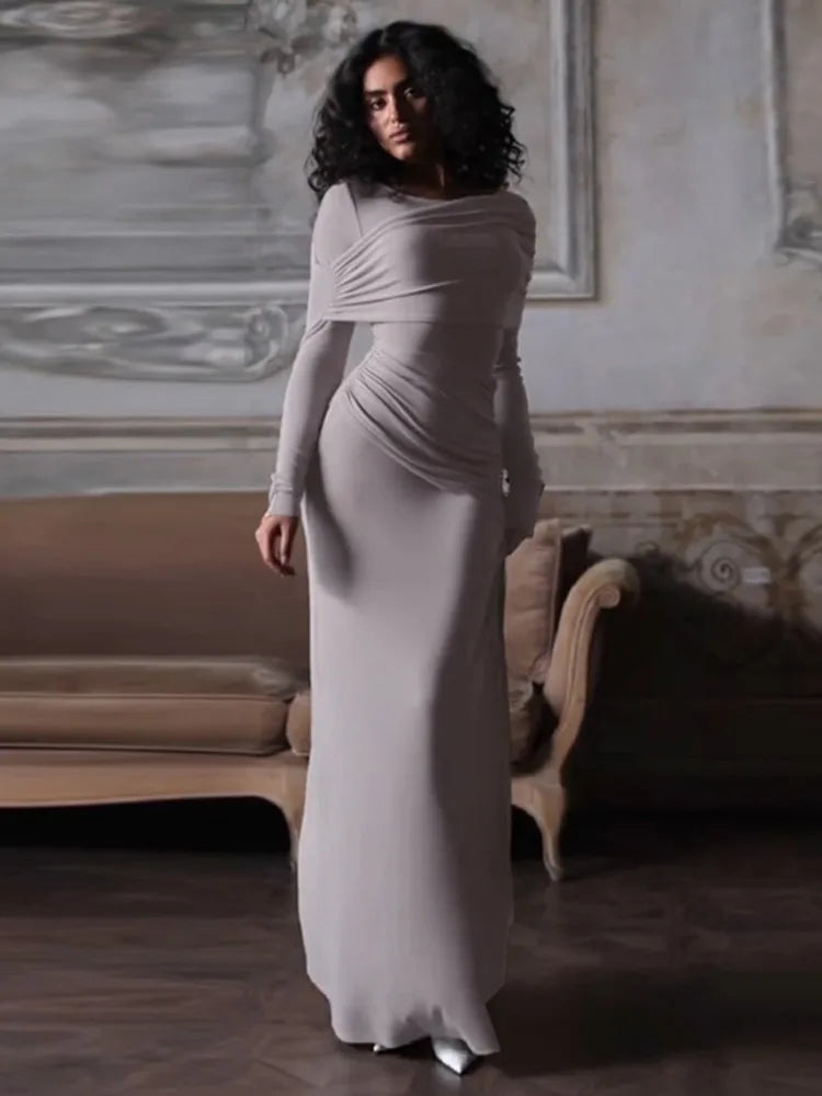 שמלת מקסי צנועה בעיצוב כיווצים - שריי