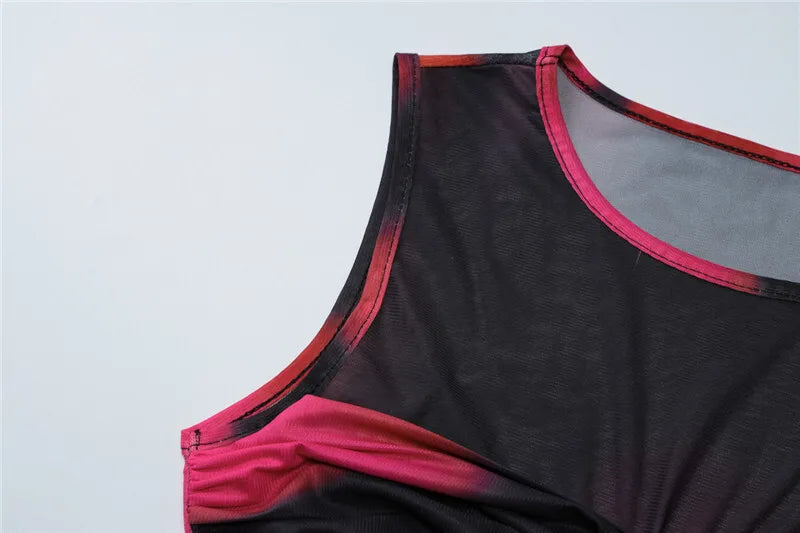 סט שני חלקים בד רשת בעיצוב טאי דאי טופ וחצאית מקסי בעיטור שסע - פלורנס